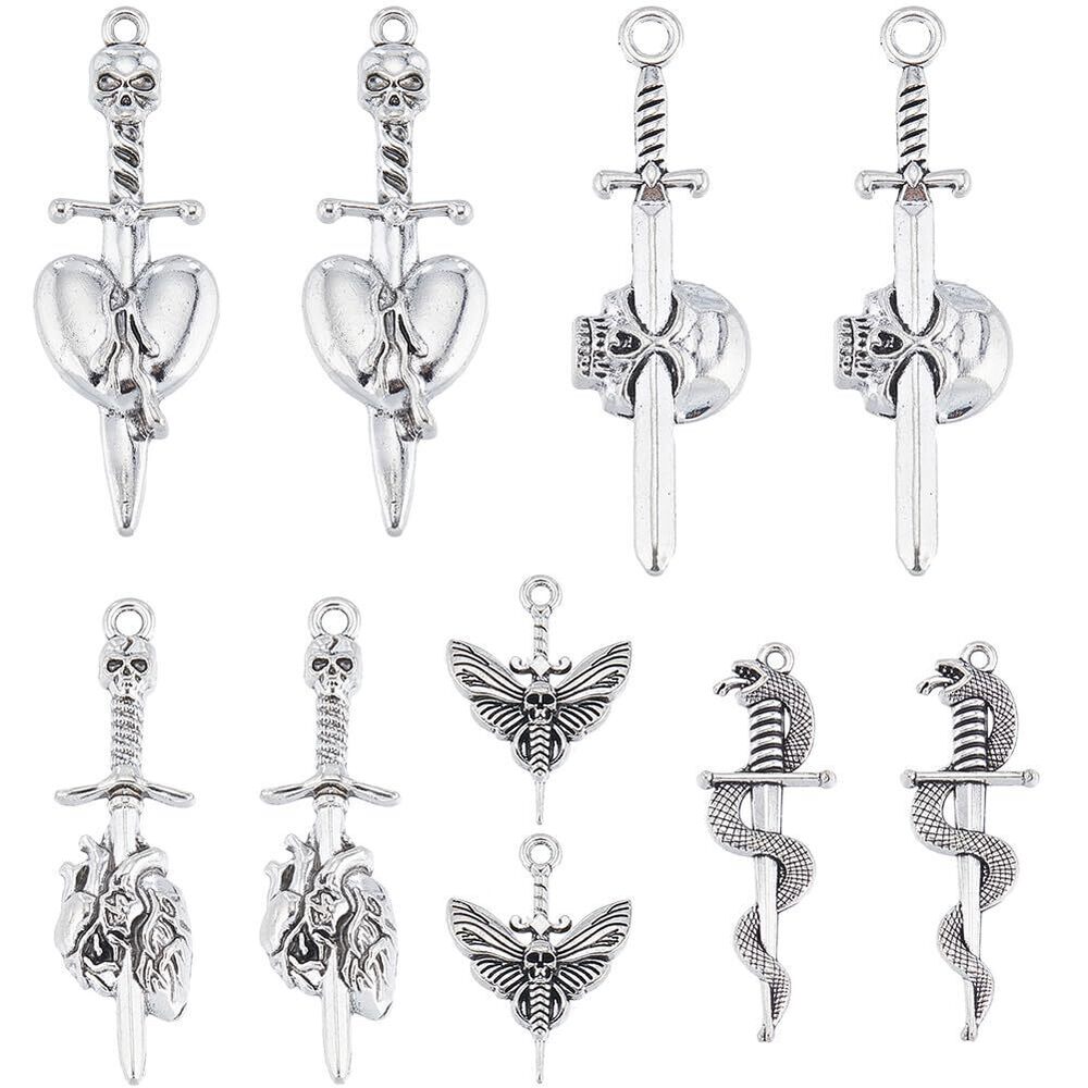 7268 1 BOX 40PCS Silver Swords Charms Gothic Charms Tibetan Antique